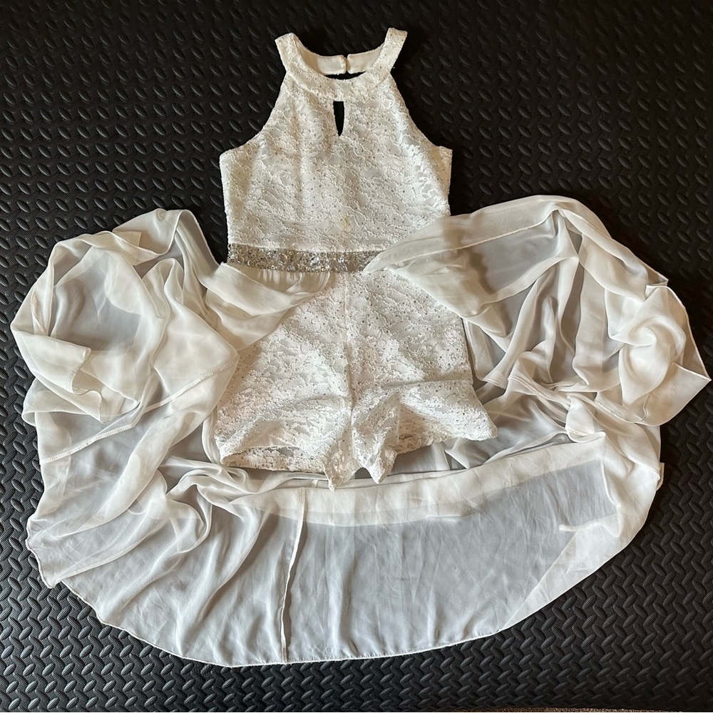 Speechless Kids Sleeveless Sequence White w/ White Train Dress